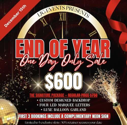 End of Year Sale, December 15th, $600 package
