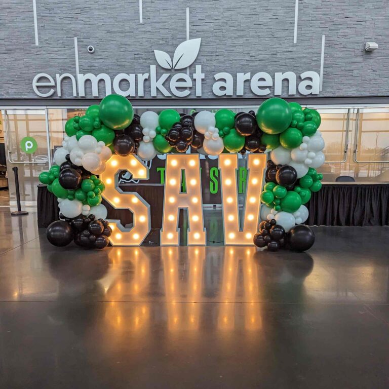 A SAV light display at an event at Enmarket Arena in Savannah, GA.