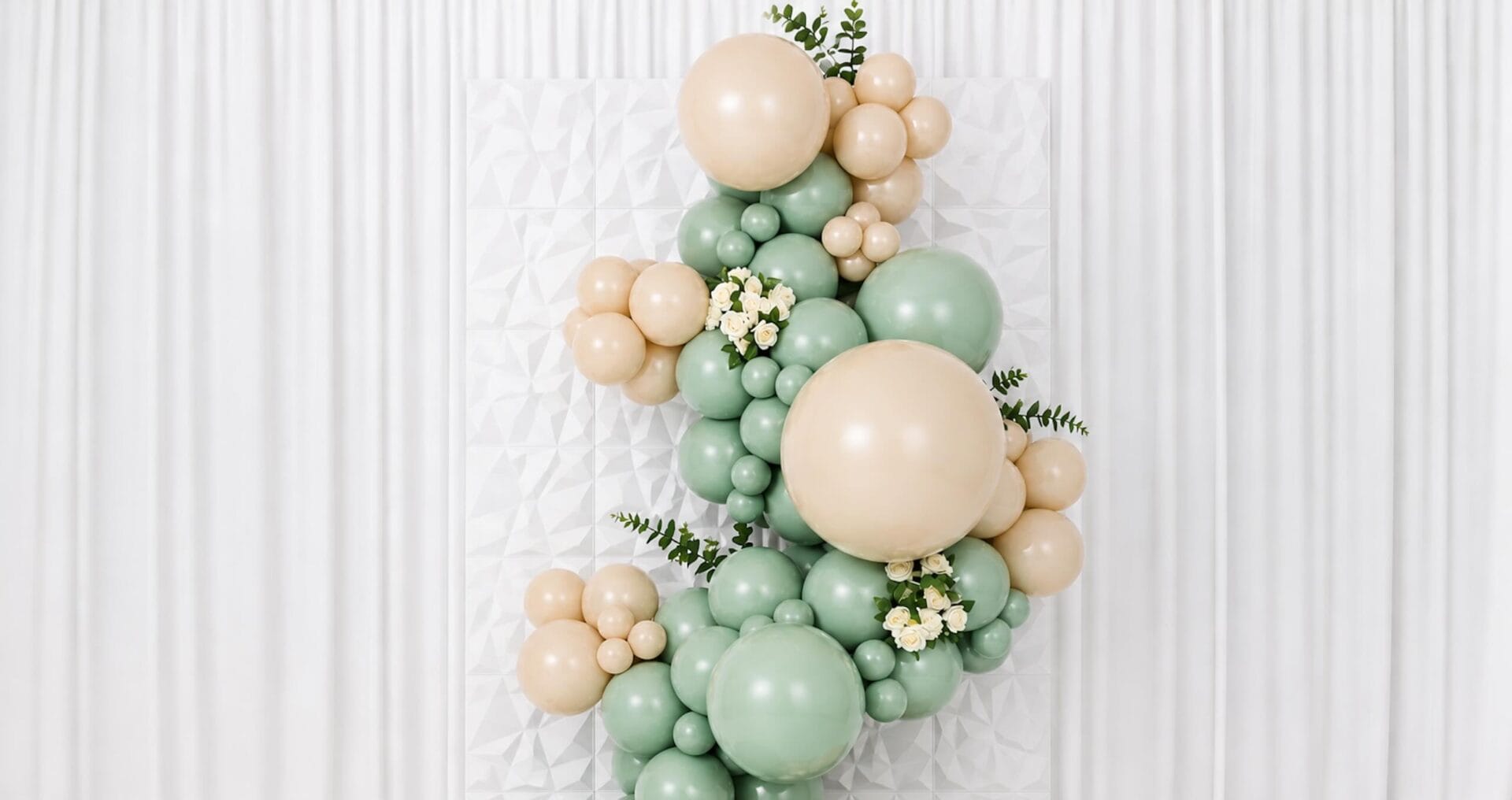 Sage green and beige balloon garland backdrop